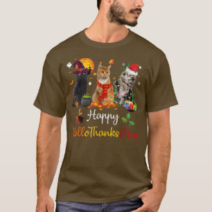 Happy Hallothanksmas Cats Lover Halloween Merry Ch T-Shirt