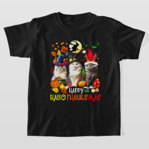 Happy HalloThanksMas Cats T-Shirt