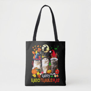  Happy HalloThanksMas Cats Tote Bag