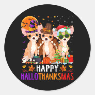 Happy Hallothanksmas Chihuahua Dog Halloween Classic Round Sticker