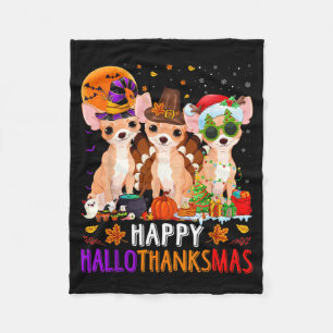 Happy Hallothanksmas Chihuahua Dog Halloween Fleece Blanket