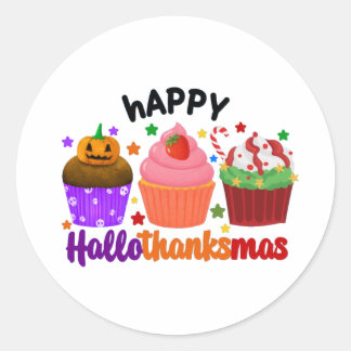 happy hallothanksmas classic round sticker
