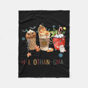 Happy Hallothanksmas Coffee Halloween Thanksgiving Fleece Blanket