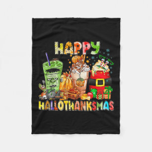 Happy Hallothanksmas Coffee Halloween Thanksgiving Fleece Blanket