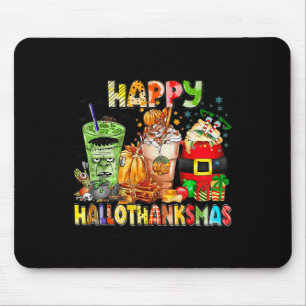 Happy Hallothanksmas Coffee Halloween Thanksgiving Mouse Mat