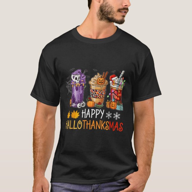 Happy Hallothanksmas Coffee Halloween Thanksgiving T-Shirt (Front)