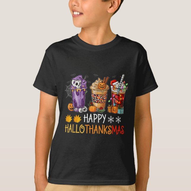 Happy Hallothanksmas Coffee Halloween Thanksgiving T-Shirt (Front)