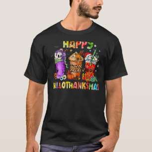 Happy Hallothanksmas Coffee Latte Halloween Thanks T-Shirt