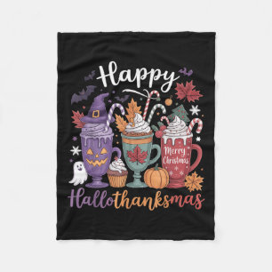 Happy Hallothanksmas Coffee Lover Halloween Merry  Fleece Blanket