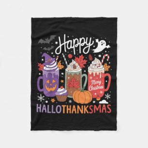 Happy Hallothanksmas Coffee Lover Halloween Merry  Fleece Blanket