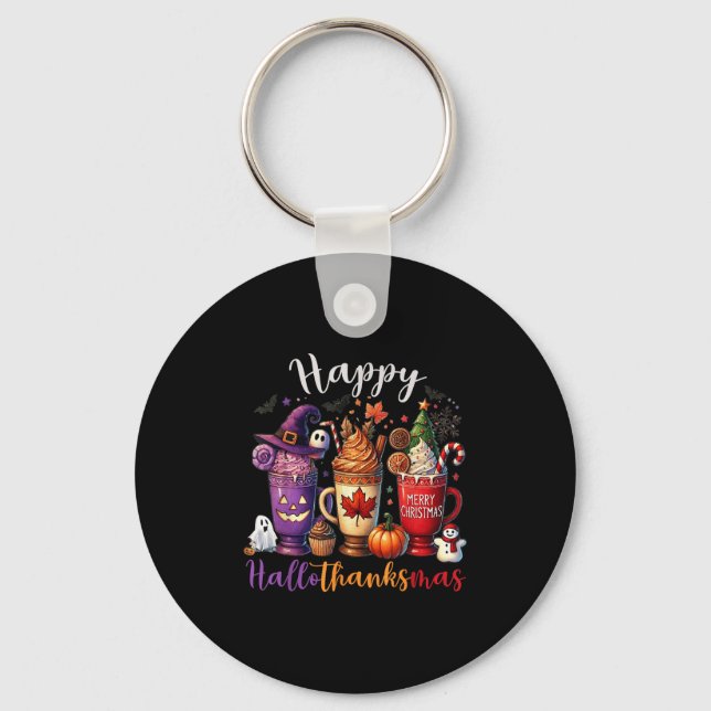 Happy Hallothanksmas Coffee Lover Halloween Merry  Key Ring (Front)