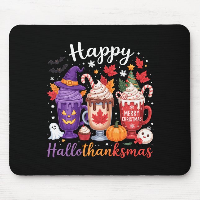 Happy Hallothanksmas Coffee Lover Halloween Merry  Mouse Mat (Front)