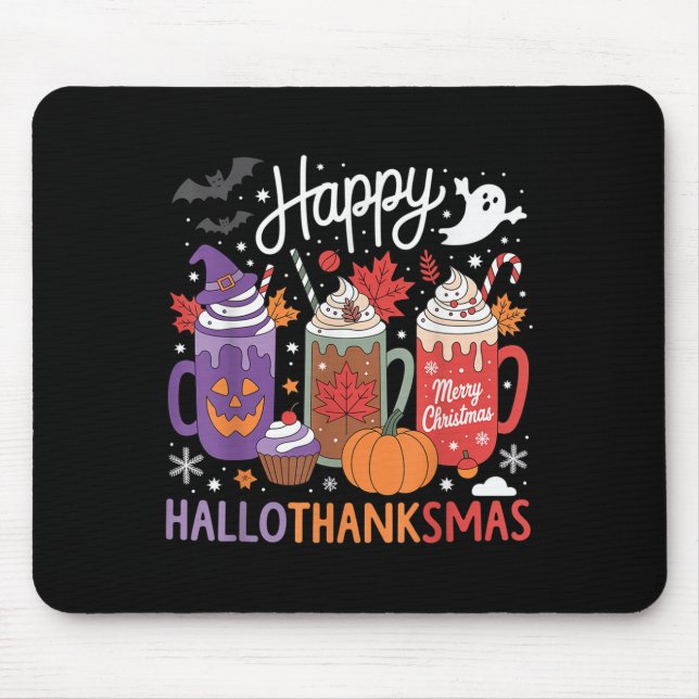 Happy Hallothanksmas Coffee Lover Halloween Merry  Mouse Mat (Front)