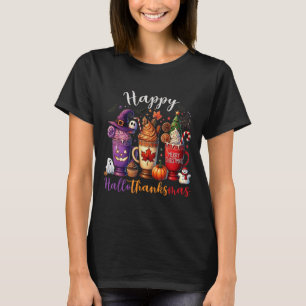 Happy Hallothanksmas Coffee Lover Halloween Merry T-Shirt