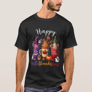 Happy Hallothanksmas Coffee Lover Halloween Merry  T-Shirt
