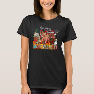 Happy Hallothanksmas Coffee Pig Cow Highland Sheep T-Shirt