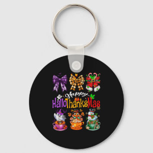 Happy Hallothanksmas Coquette Bow Coffee Latte Can Key Ring