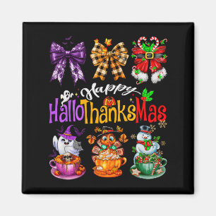 Happy Hallothanksmas Coquette Bow Coffee Latte Can Magnet