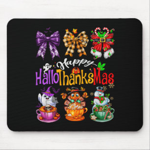 Happy Hallothanksmas Coquette Bow Coffee Latte Can Mouse Mat