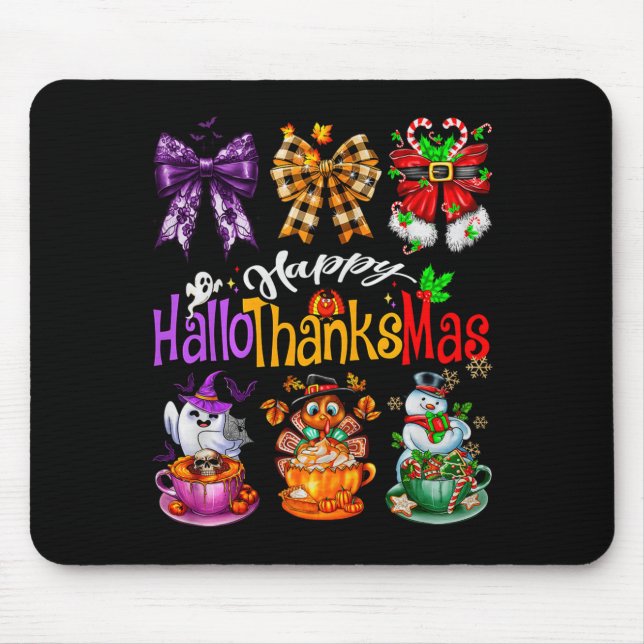 Happy Hallothanksmas Coquette Bow Coffee Latte Can Mouse Mat (Front)