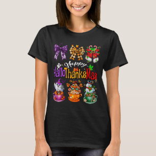 Happy Hallothanksmas Coquette Bow Coffee Latte Can T-Shirt