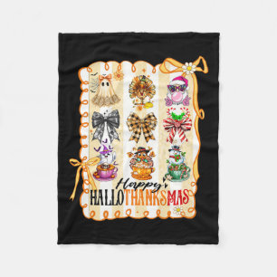 Happy Hallothanksmas Coquette Bow Halloween Thanks Fleece Blanket
