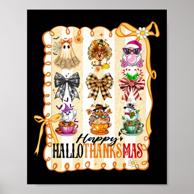 Happy Hallothanksmas Coquette Bow Halloween Thanks Poster (Front)