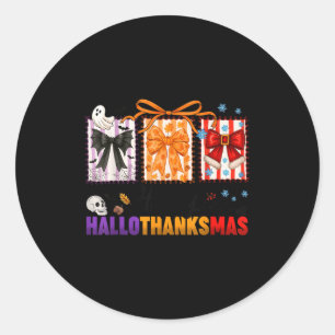 Happy Hallothanksmas Coquette Bows Halloween Thank Classic Round Sticker