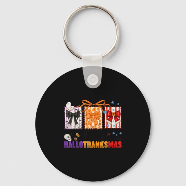 Happy Hallothanksmas Coquette Bows Halloween Thank Key Ring (Front)
