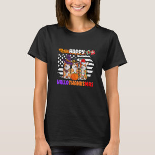 Happy Hallothanksmas Corgi Dog Santa Pumpkin Turke T-Shirt
