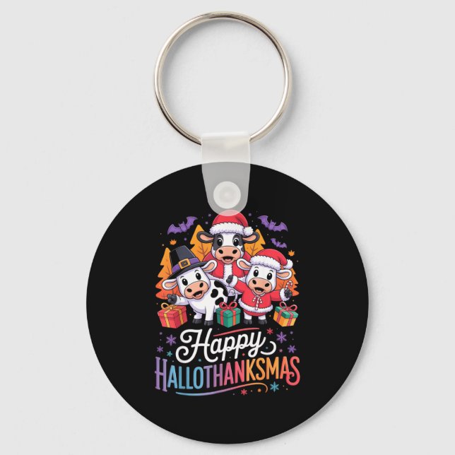 Happy Hallothanksmas Cows For Farmer  Key Ring (Front)