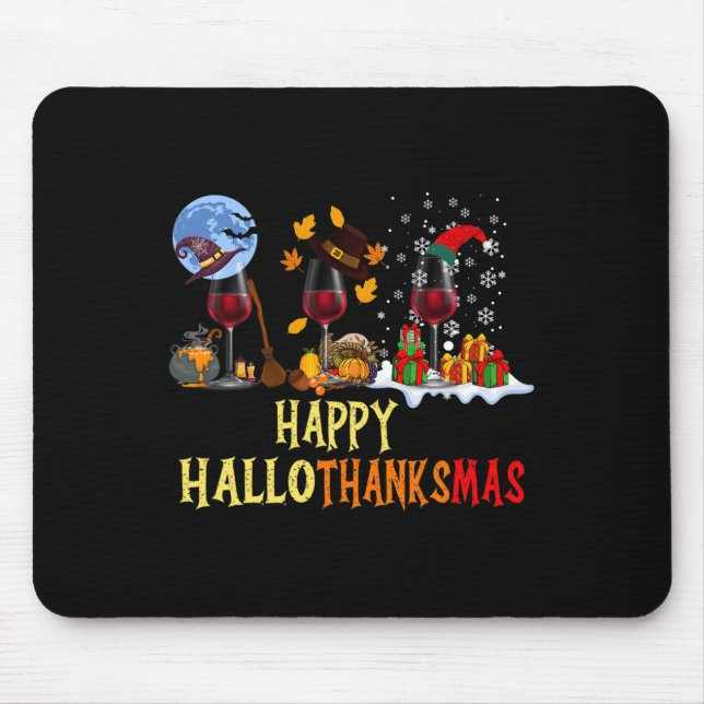 Happy Hallothanksmas Cute Beer Fall Halloween Wome Mouse Mat (Front)
