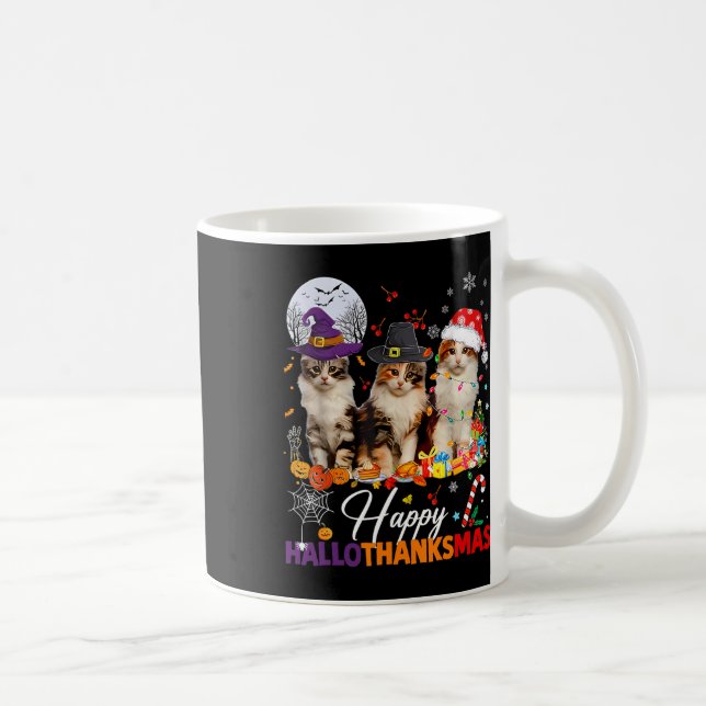 Happy Hallothanksmas Cute Cats Halloween Thanksgiv Coffee Mug (Right)