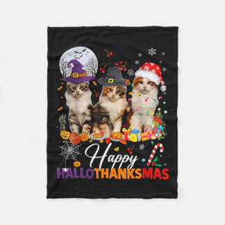 Happy Hallothanksmas Cute Cats Halloween Thanksgiv Fleece Blanket