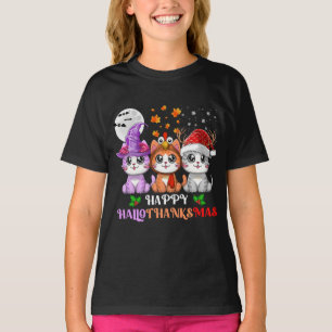 Happy HalloThanksMas Cute Cats Lover T-Shirt