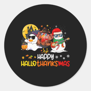 Happy Hallothanksmas Cute Ghost Halloween Thanksgi Classic Round Sticker