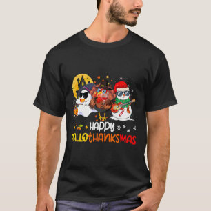 Happy Hallothanksmas Cute Ghost Halloween Thanksgi T-Shirt