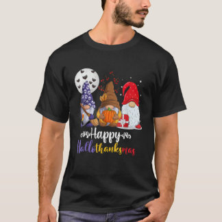 Happy Hallothanksmas Cute Gnome Pumpkin Santa Clau T-Shirt