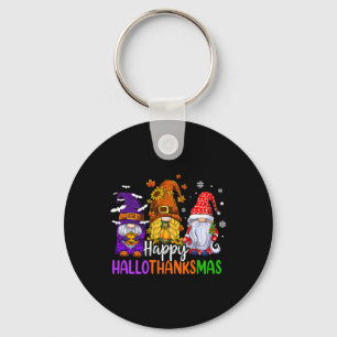 Happy Hallothanksmas Cute Gnomes Fall Halloween Wo Key Ring