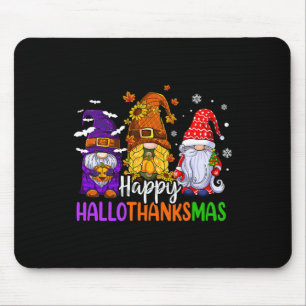 Happy Hallothanksmas Cute Gnomes Fall Halloween Wo Mouse Mat