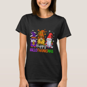 Happy Hallothanksmas Cute Gnomes Fall Halloween Wo T-Shirt