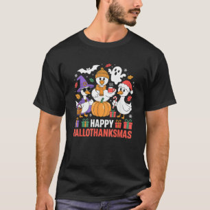 Happy Hallothanksmas Cute Goose Duck Animal Holida T-Shirt