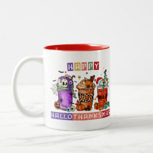 Happy HalloThanksMas Cute Holiday Two-Tone Coffee Mug