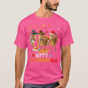 Happy Hallothanksmas Cute Santa Witch Turkey Goat T-Shirt