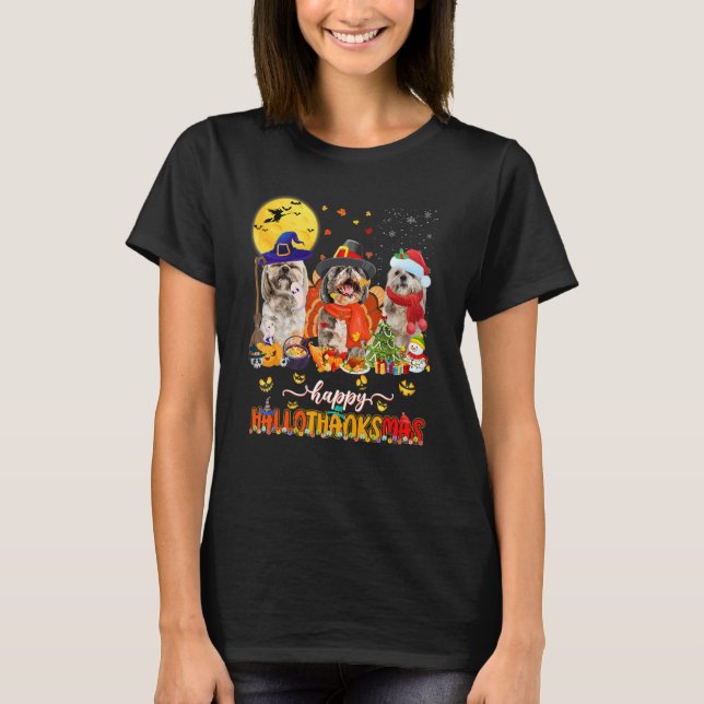 Happy Hallothanksmas Cute Shih Tzu Wizard Hat Turk T-Shirt (Front)