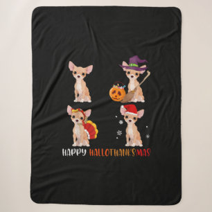 Happy Hallothanksmas Cute Witch Turkey Santa Sherpa Blanket