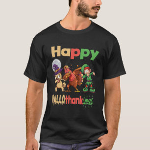 Happy Hallothanksmas dabbing dog hat witch turkey  T-Shirt