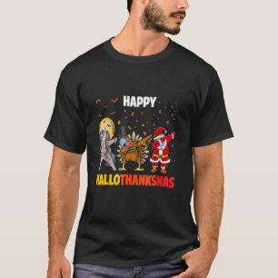 Happy Hallothanksmas Dabbing Unicorn Turkey Santa T-Shirt