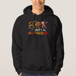 Happy Hallothanksmas Dabbing Witch Santa Hat Pumpk Hoodie