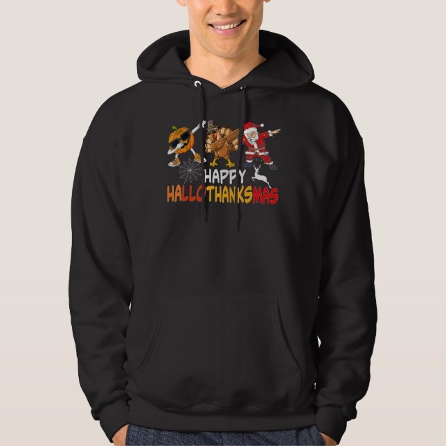 Happy Hallothanksmas Dabbing Witch Santa Hat Pumpk Hoodie (Front)